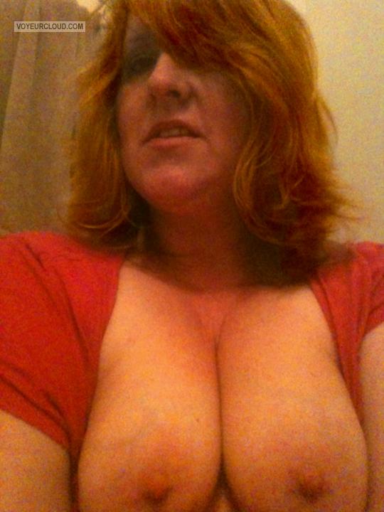 Tit Flash: Wife's Medium Tits (Selfie) - Topless Wife from United States